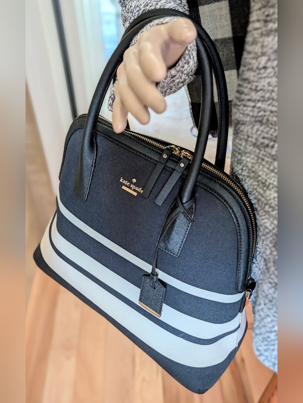Kate Spade Cameron St. Stripe Mega Margot Handbag Cowhide Leather & Cotton NWOT